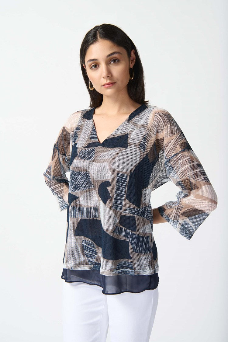 Joseph Ribkoff Mesh Abstract Print Layered Top #242200