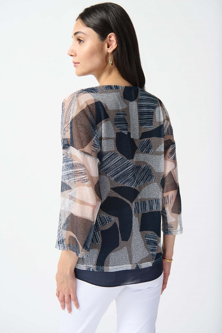 Joseph Ribkoff Mesh Abstract Print Layered Top #242200