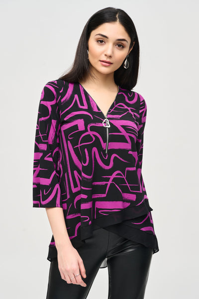 Joseph Ribkoff Silky Knit Abstract Print Flared Top #243059