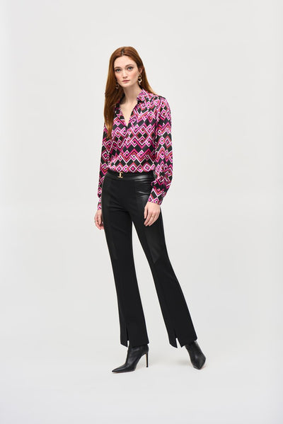 Joseph Ribkoff Heavy Knit And Leatherette Flared Pants #243139