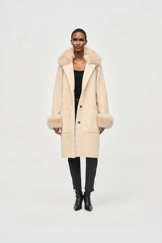 Joseph Ribkoff Feather Yarn and Faux Fur Sweater Coat #243923 