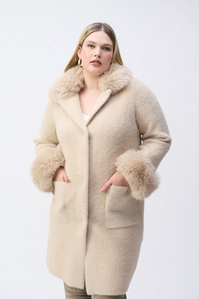 Joseph Ribkoff Feather Yarn and Faux Fur Sweater Coat #243923