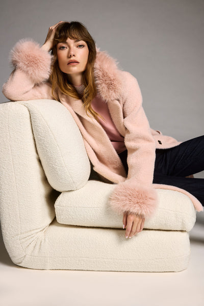 Feather Yarn and Faux Fur Sweater Coat #243923F25