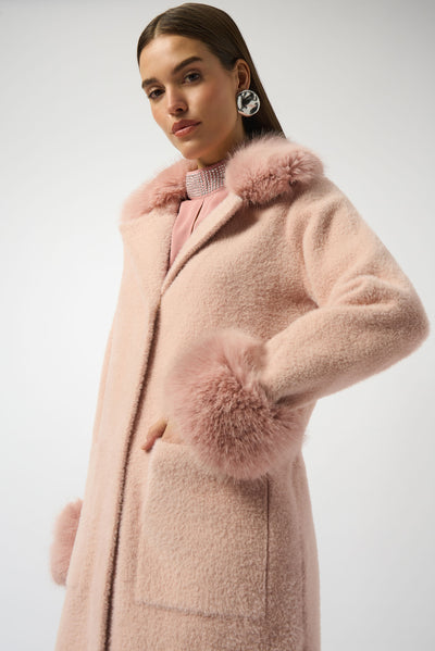 Feather Yarn and Faux Fur Sweater Coat #243923F25