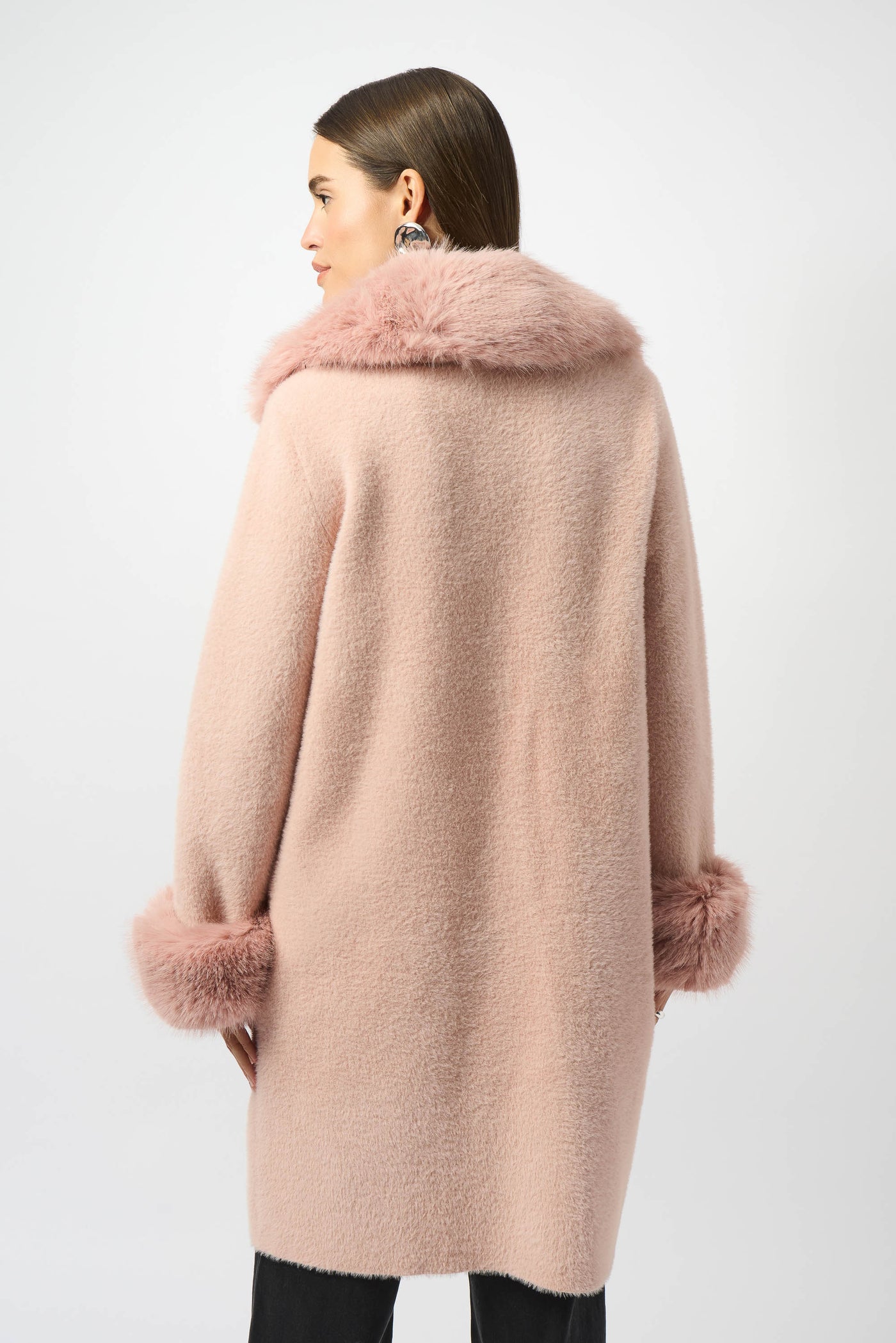 Feather Yarn and Faux Fur Sweater Coat #243923F25