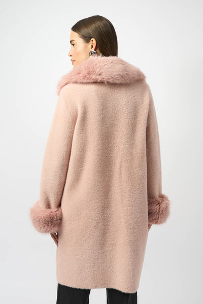 Feather Yarn and Faux Fur Sweater Coat #243923F25