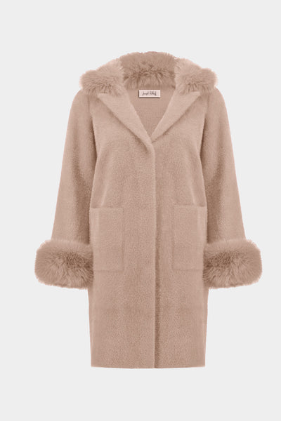 Feather Yarn and Faux Fur Sweater Coat #243923F25