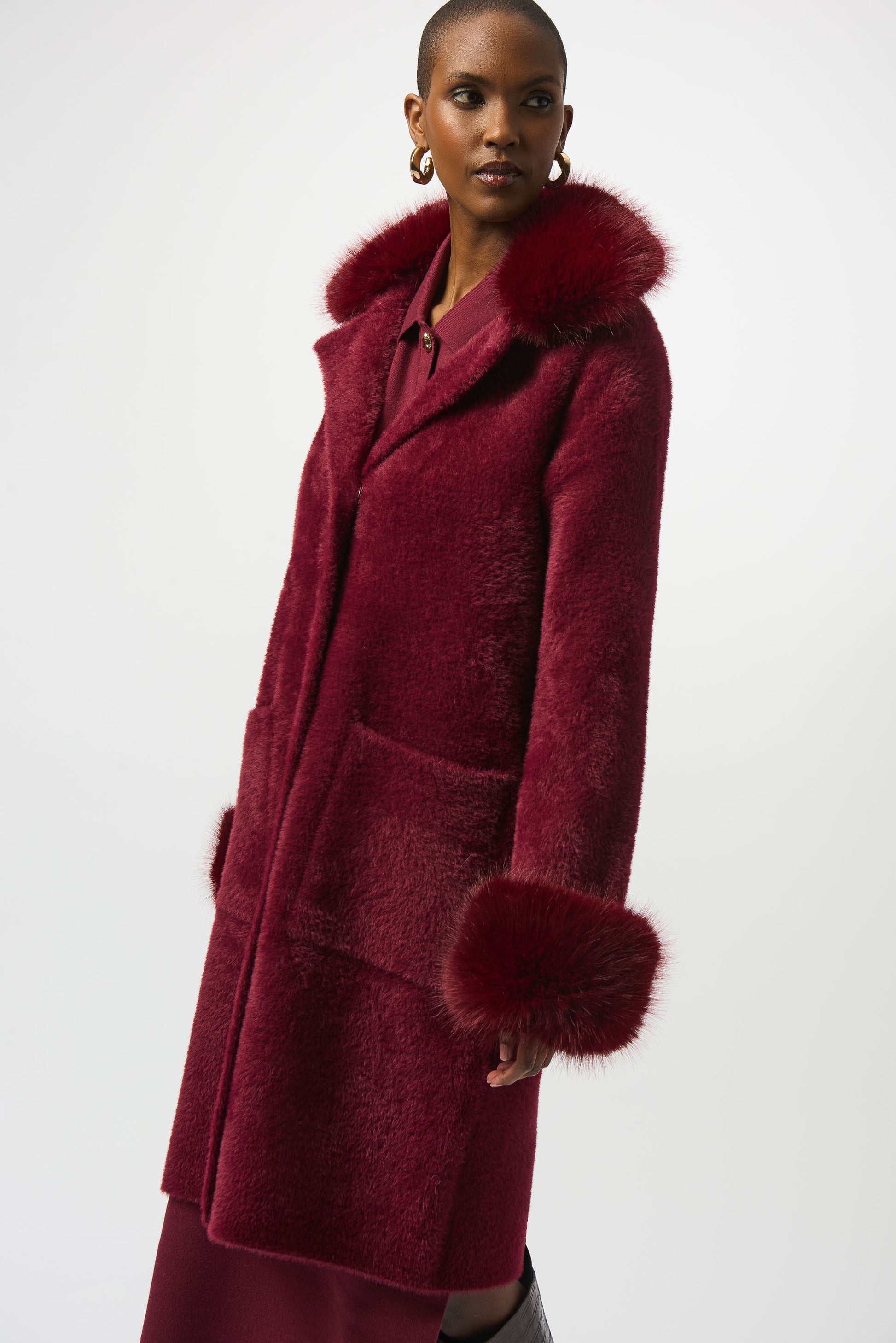 Feather Yarn and Faux Fur Sweater Coat #243923F25