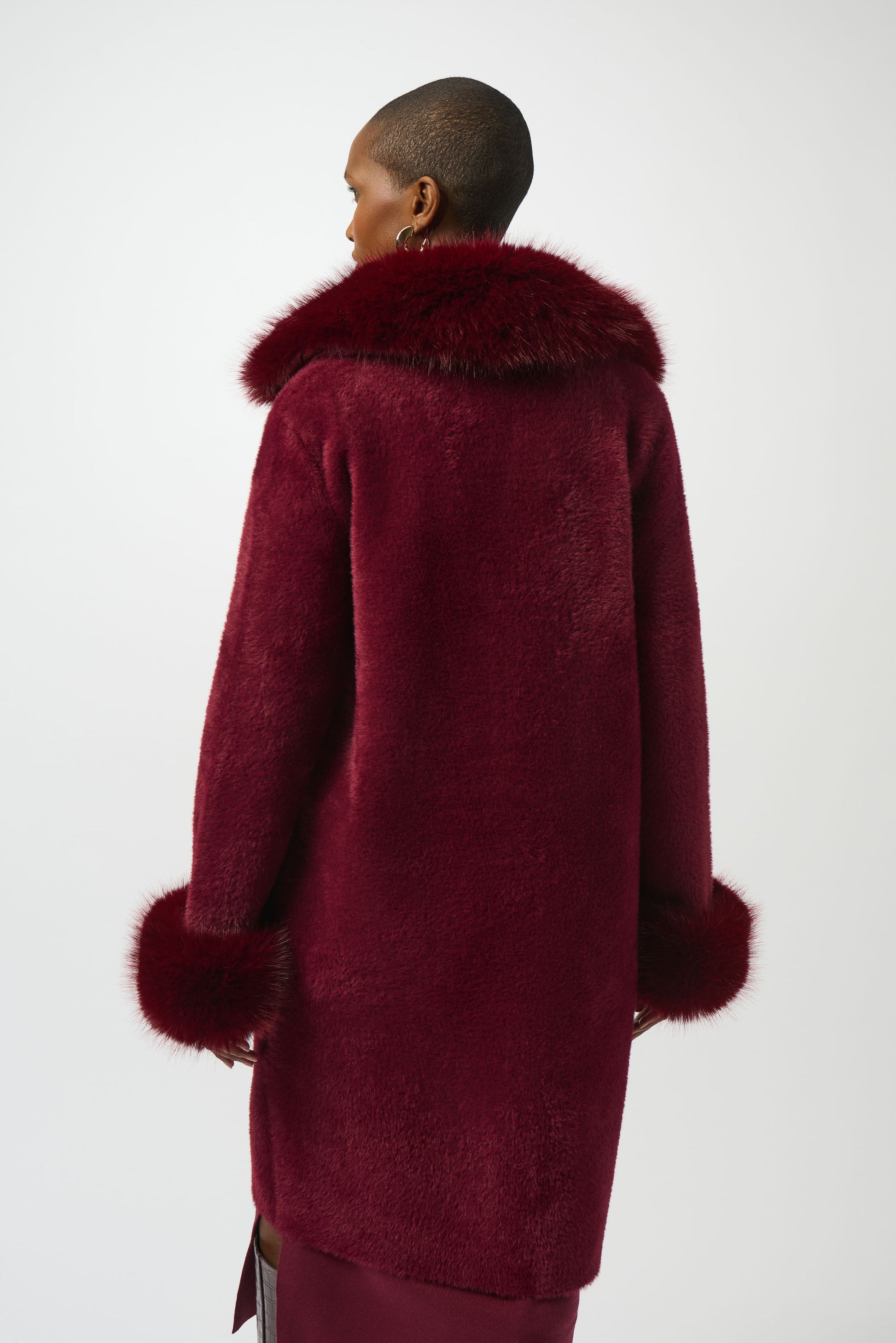 Feather Yarn and Faux Fur Sweater Coat #243923F25