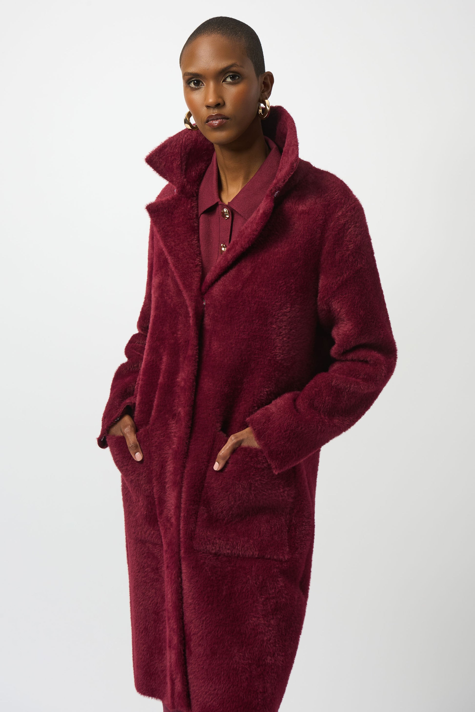 Feather Yarn and Faux Fur Sweater Coat #243923F25