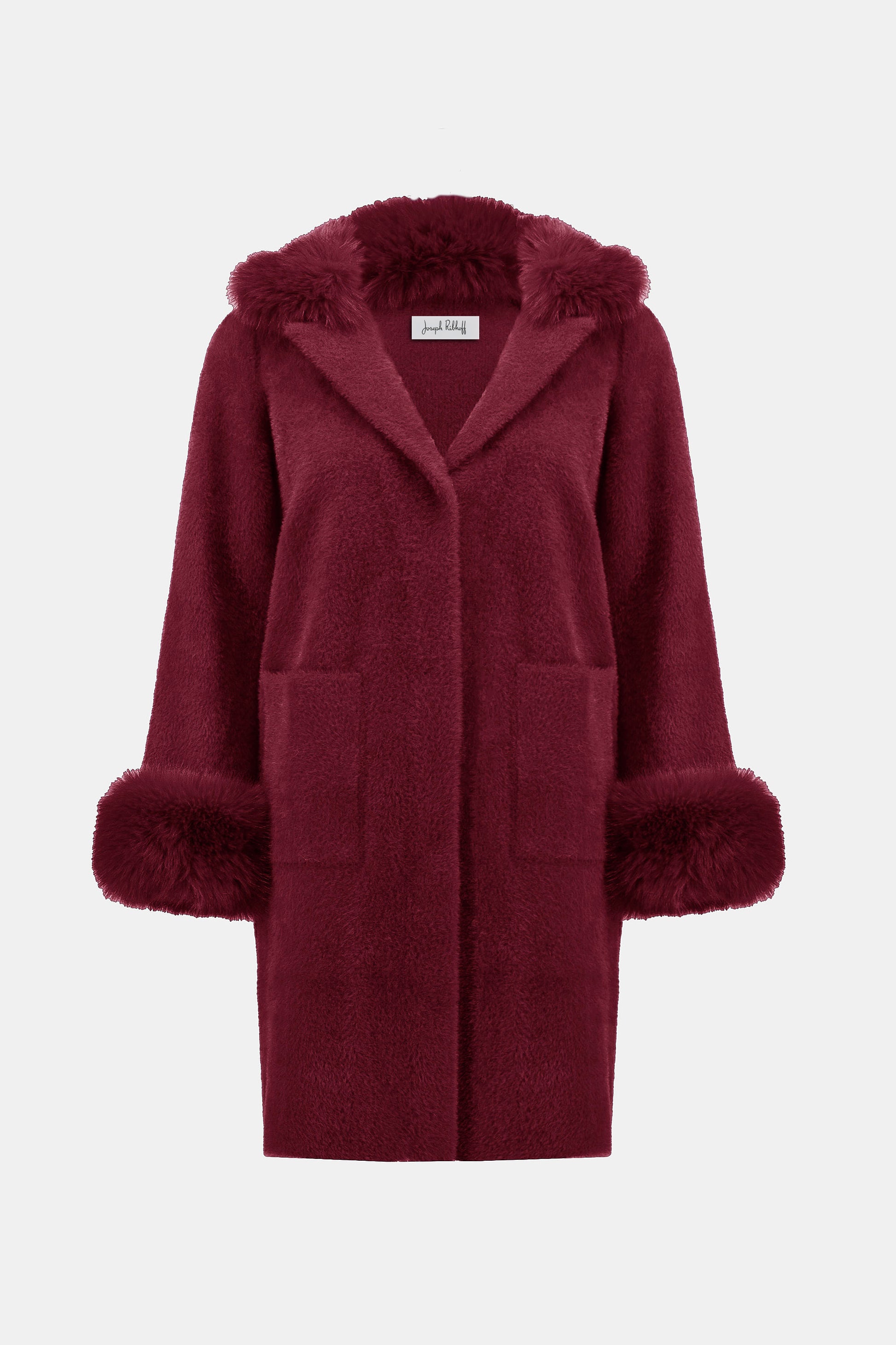 Feather Yarn and Faux Fur Sweater Coat #243923F25