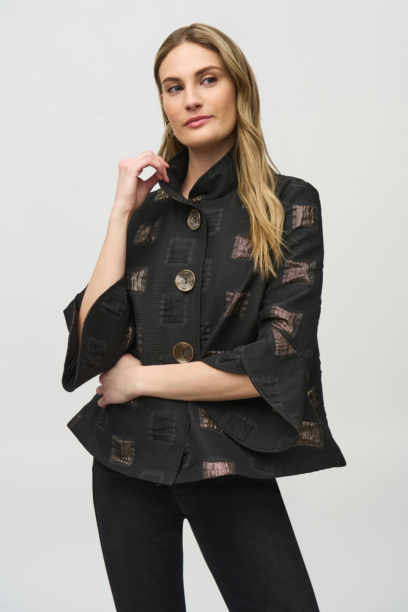 Geometric Lurex Jacquard Trapeze Jacket