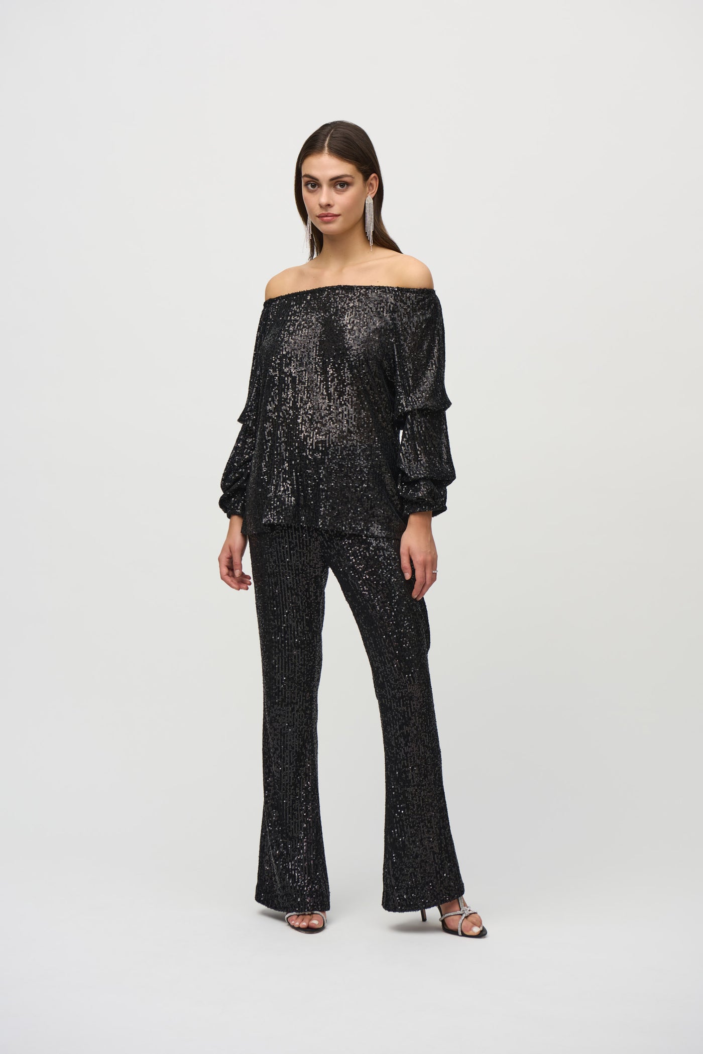 Sequin Off-Shoulder Puff Sleeve Top