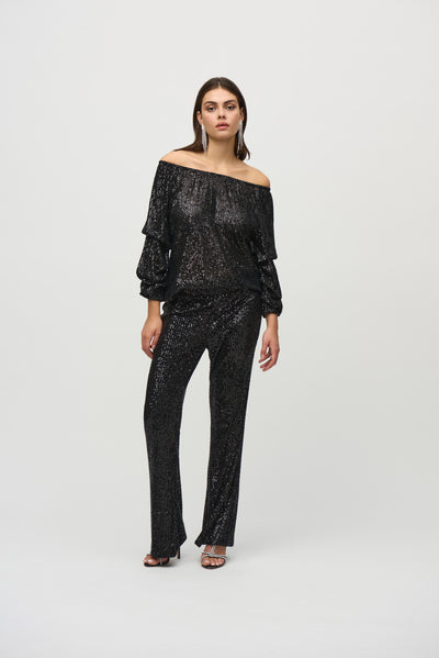 Sequin Off-Shoulder Puff Sleeve Top