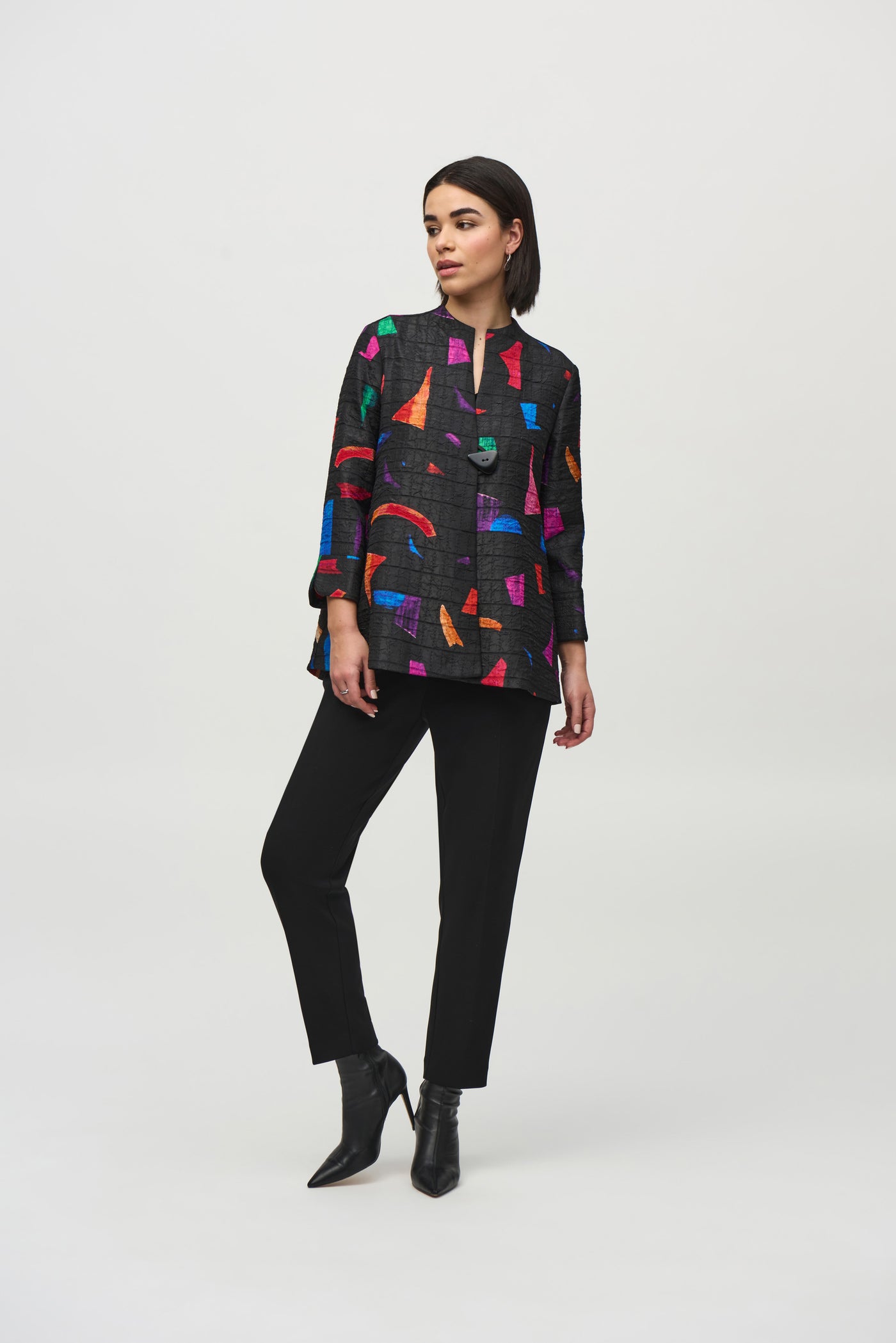 Abstract Print Jacquard Trapeze Jacket