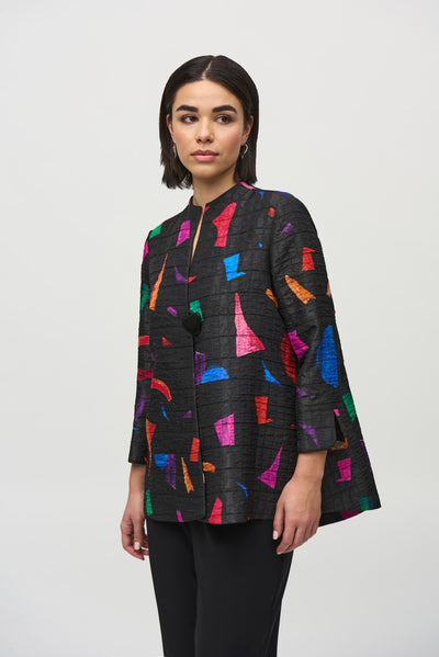 Abstract Print Jacquard Trapeze Jacket