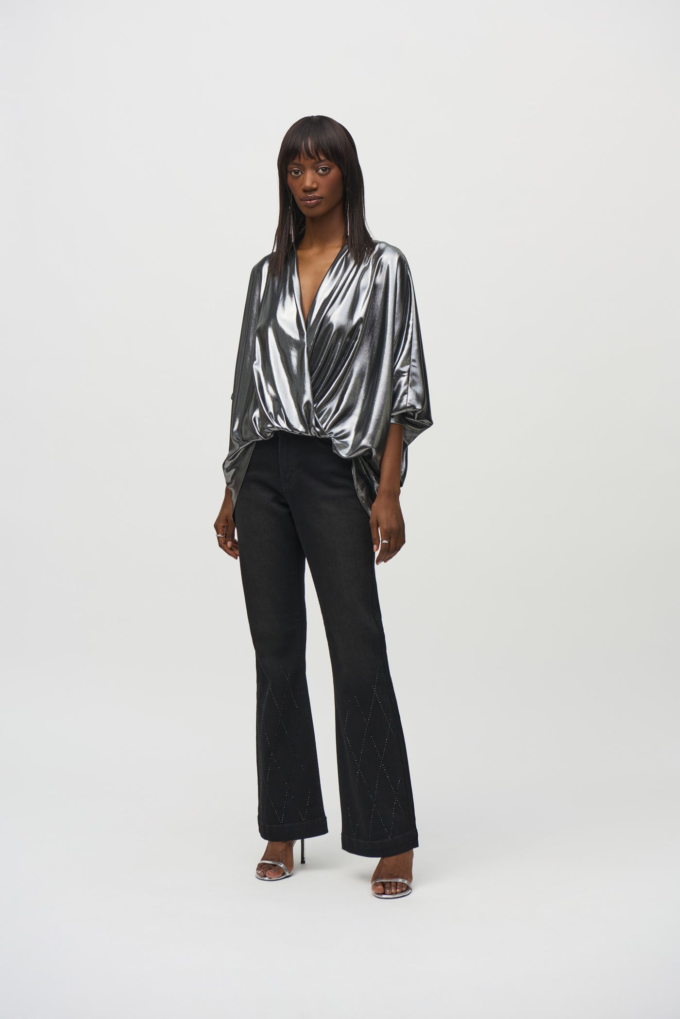 Metallic Foiled Chiffon Wrap Top