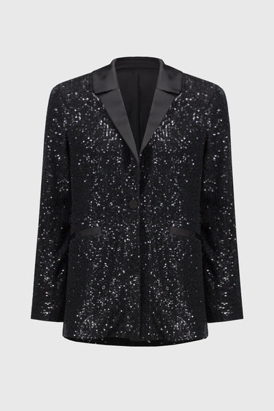 Sequined Blazer With Satin Lapel