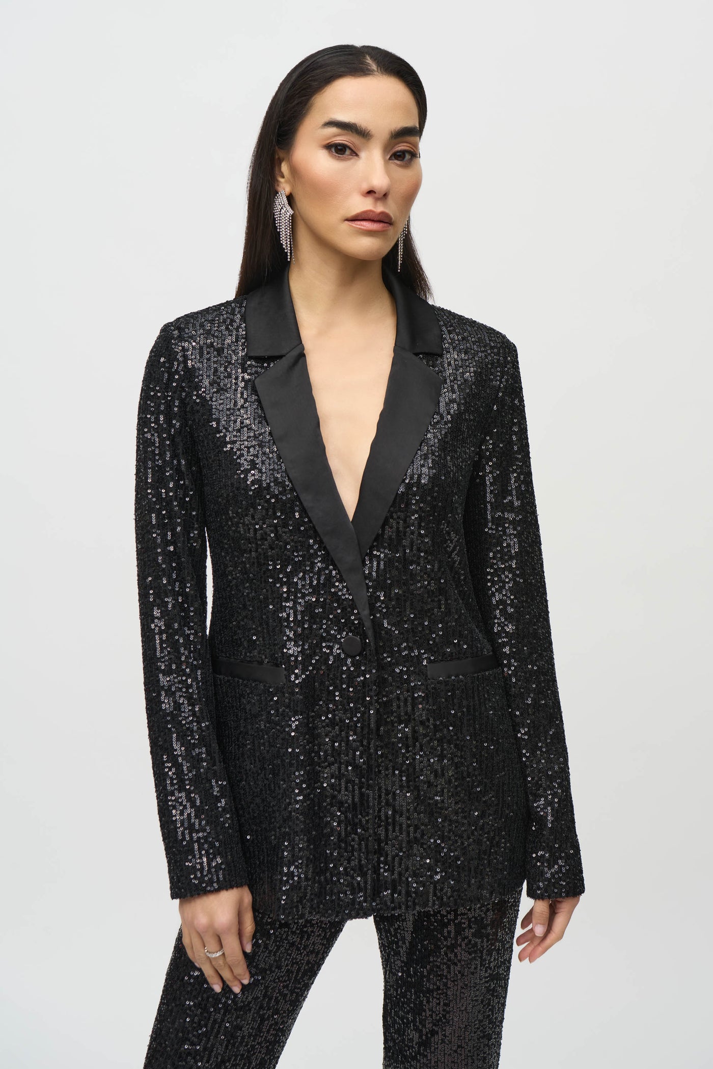 Sequined Blazer With Satin Lapel