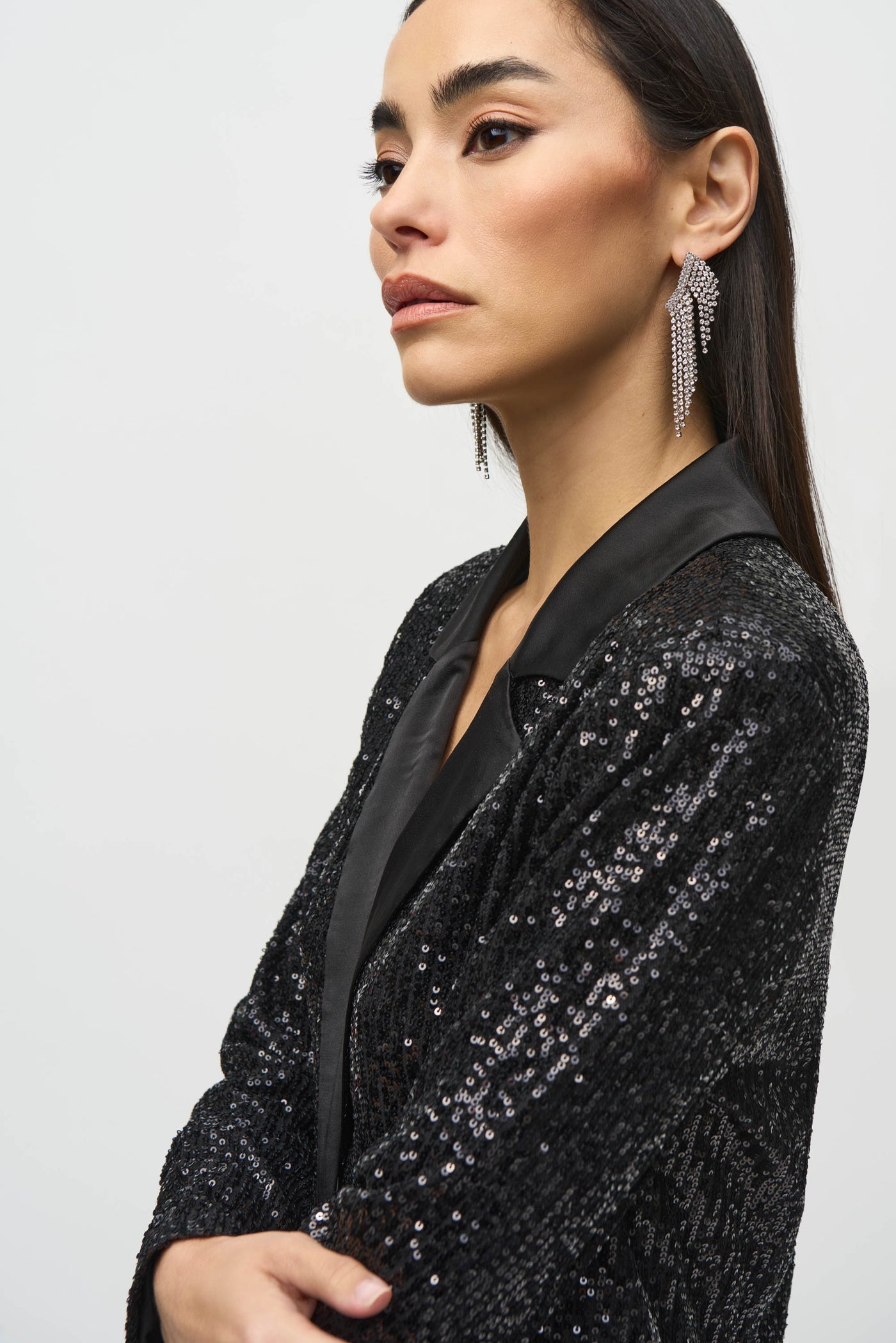 Sequined Blazer With Satin Lapel