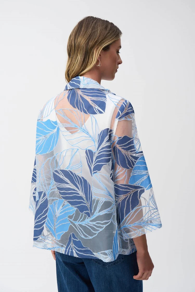 Joseph Ribkoff Novelty Leaf-Print Trapeze Jacket #251135