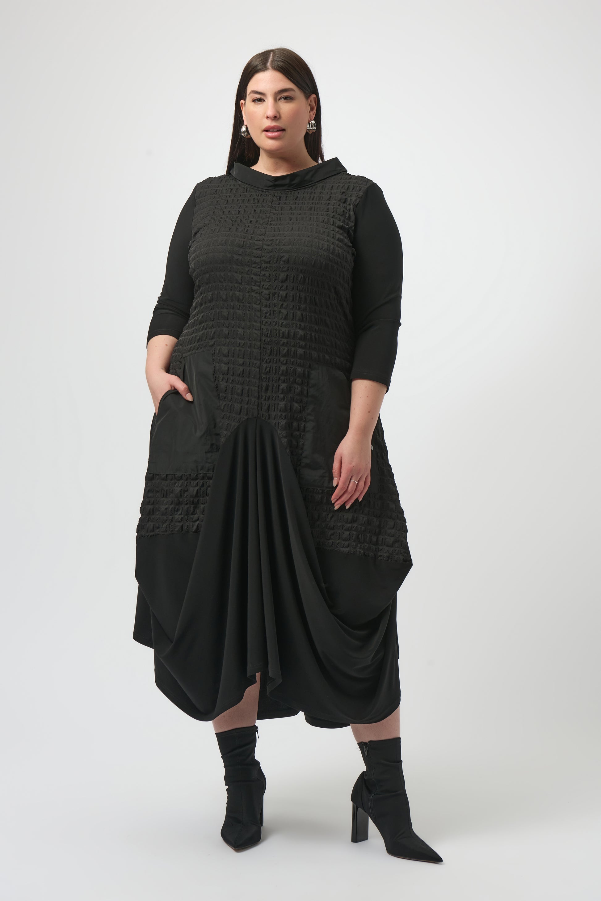 Bubble Jacquard & Silky Knit Cocoon Dress #253085