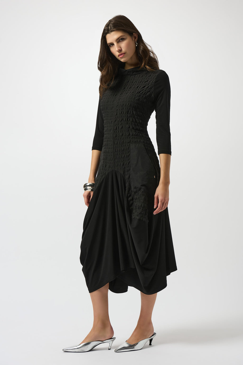 Bubble Jacquard & Silky Knit Cocoon Dress #253085