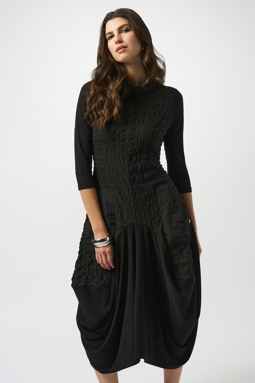 Bubble Jacquard & Silky Knit Cocoon Dress #253085