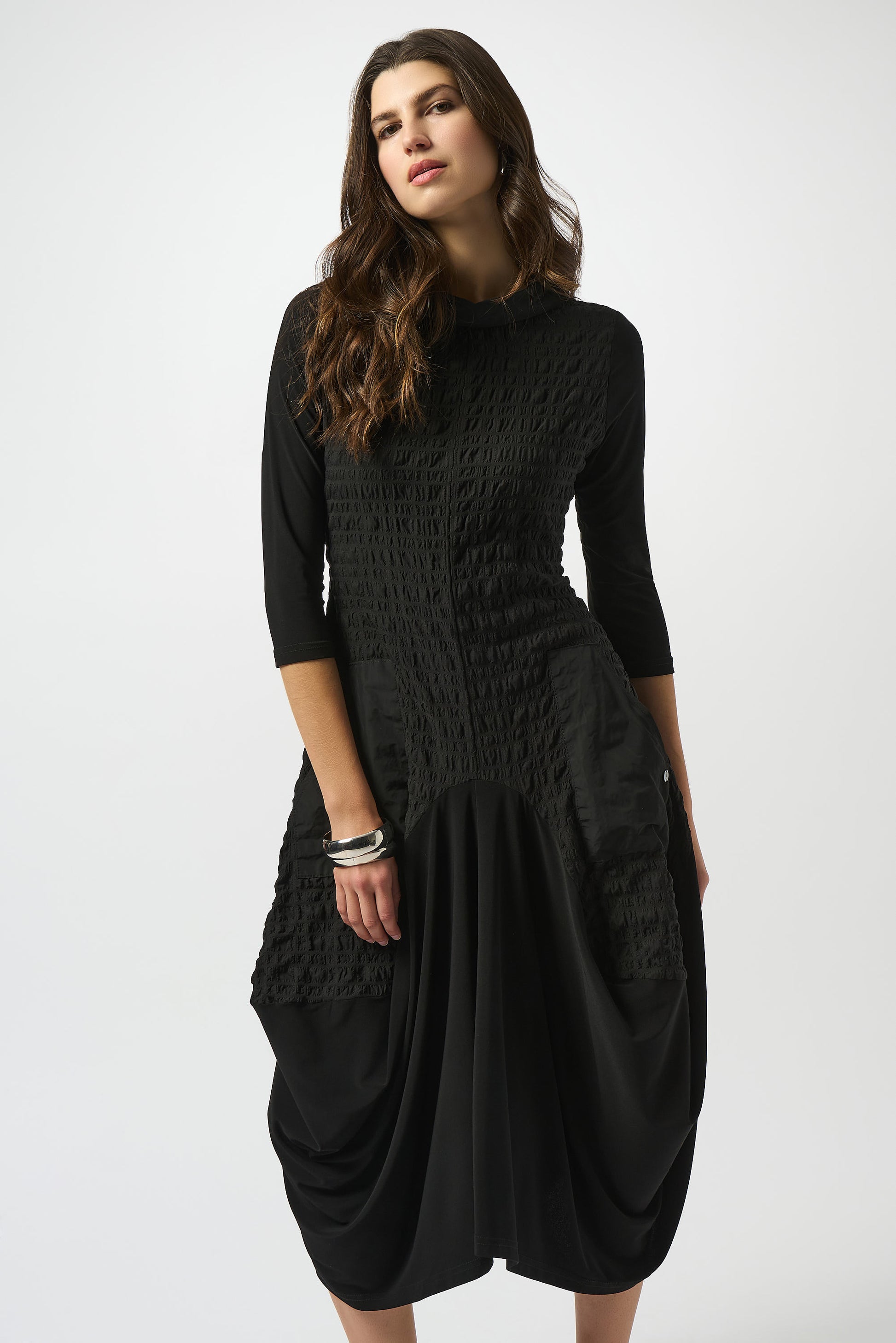 Bubble Jacquard & Silky Knit Cocoon Dress #253085