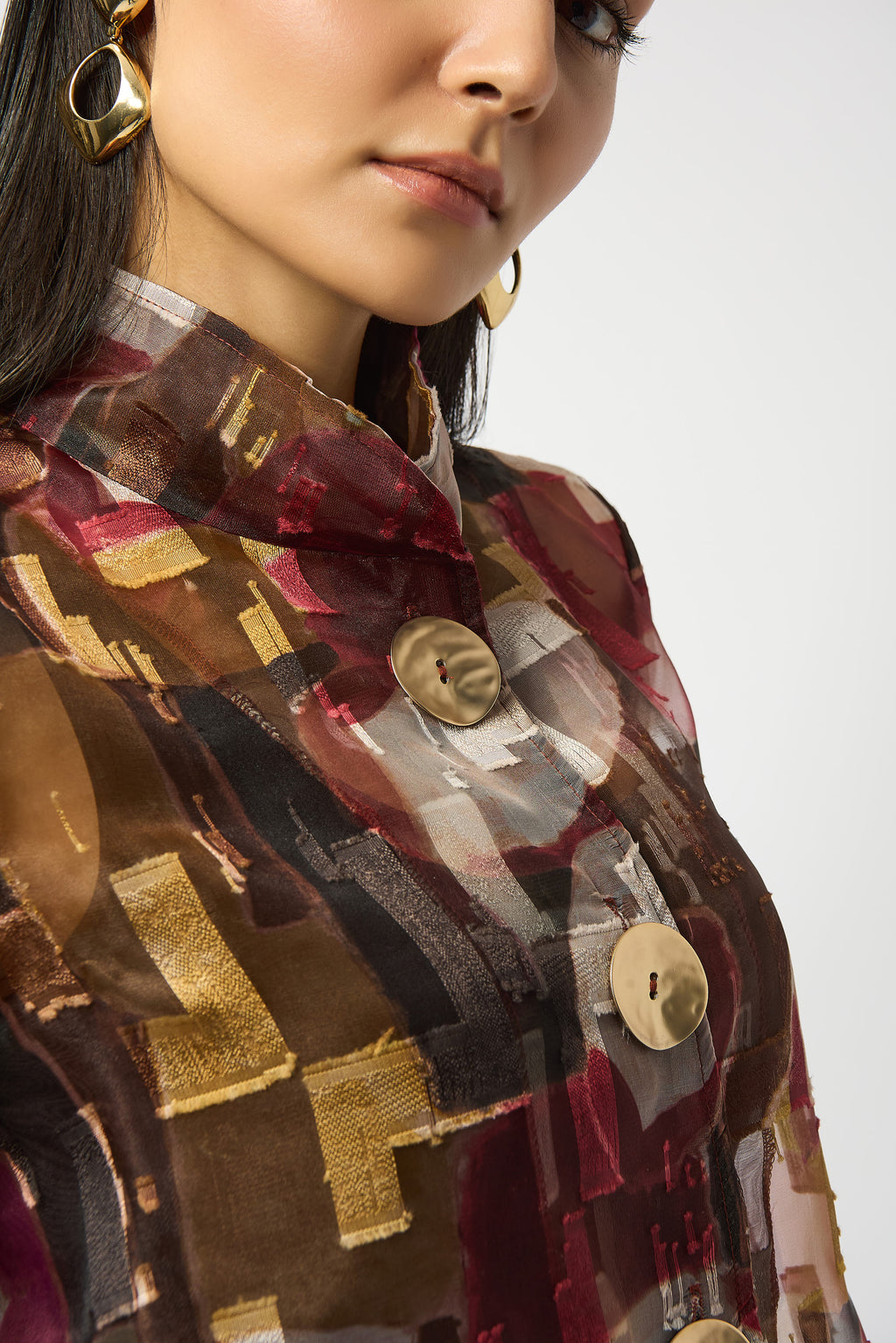 Organza Abstract Print Two-Piece Trapeze Jacket