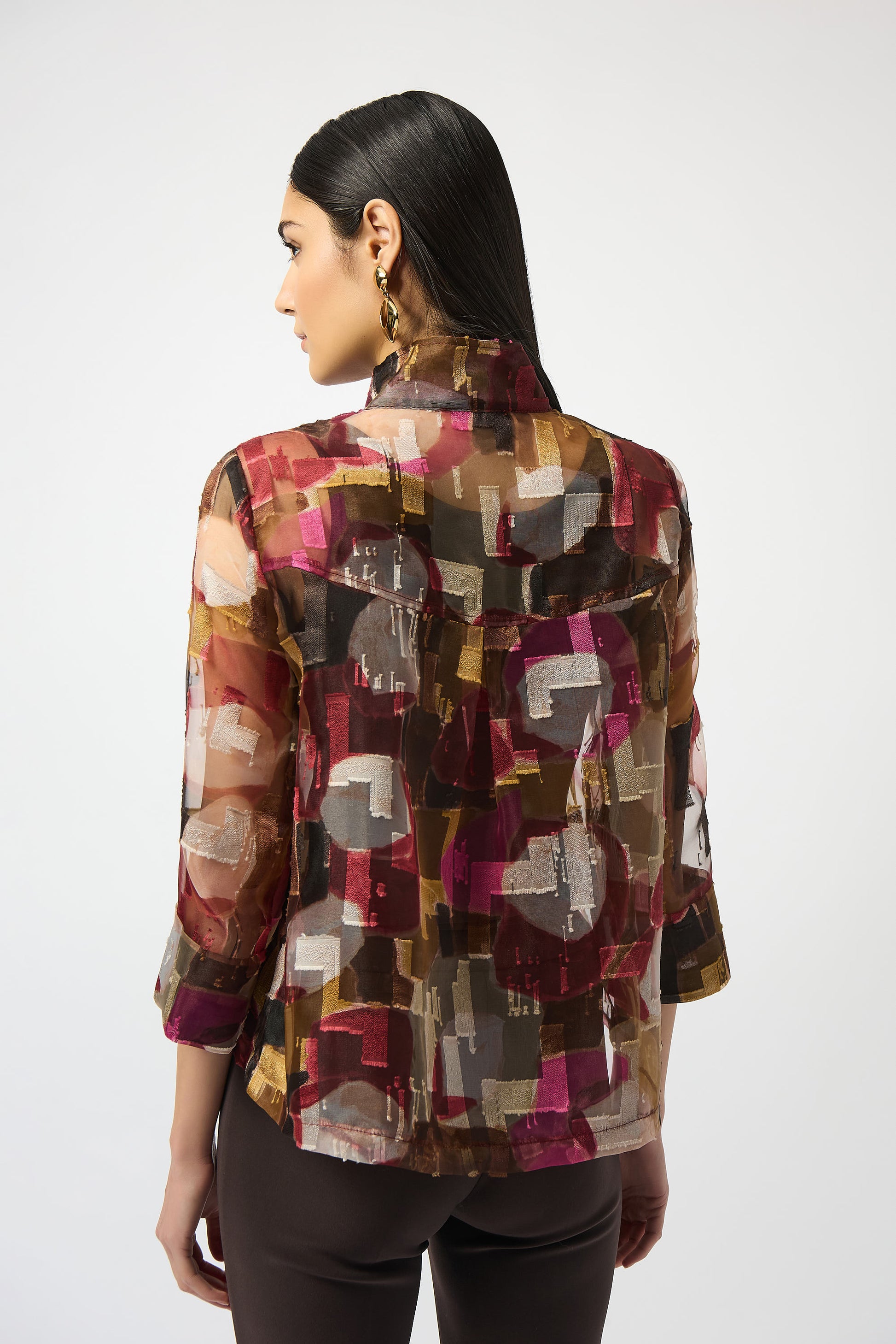 Organza Abstract Print Two-Piece Trapeze Jacket