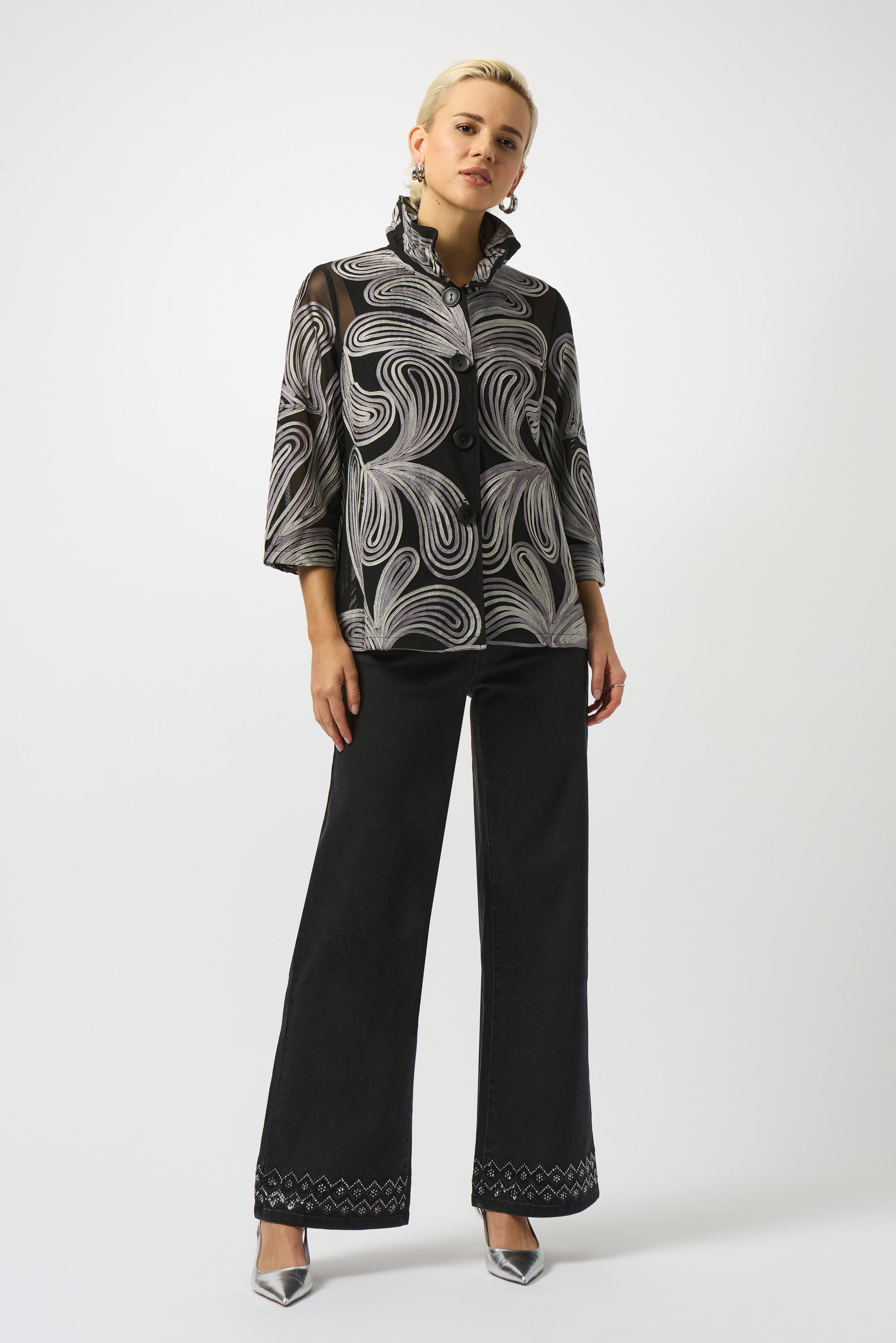 Embroidered Mesh Straight Jacket 253949
