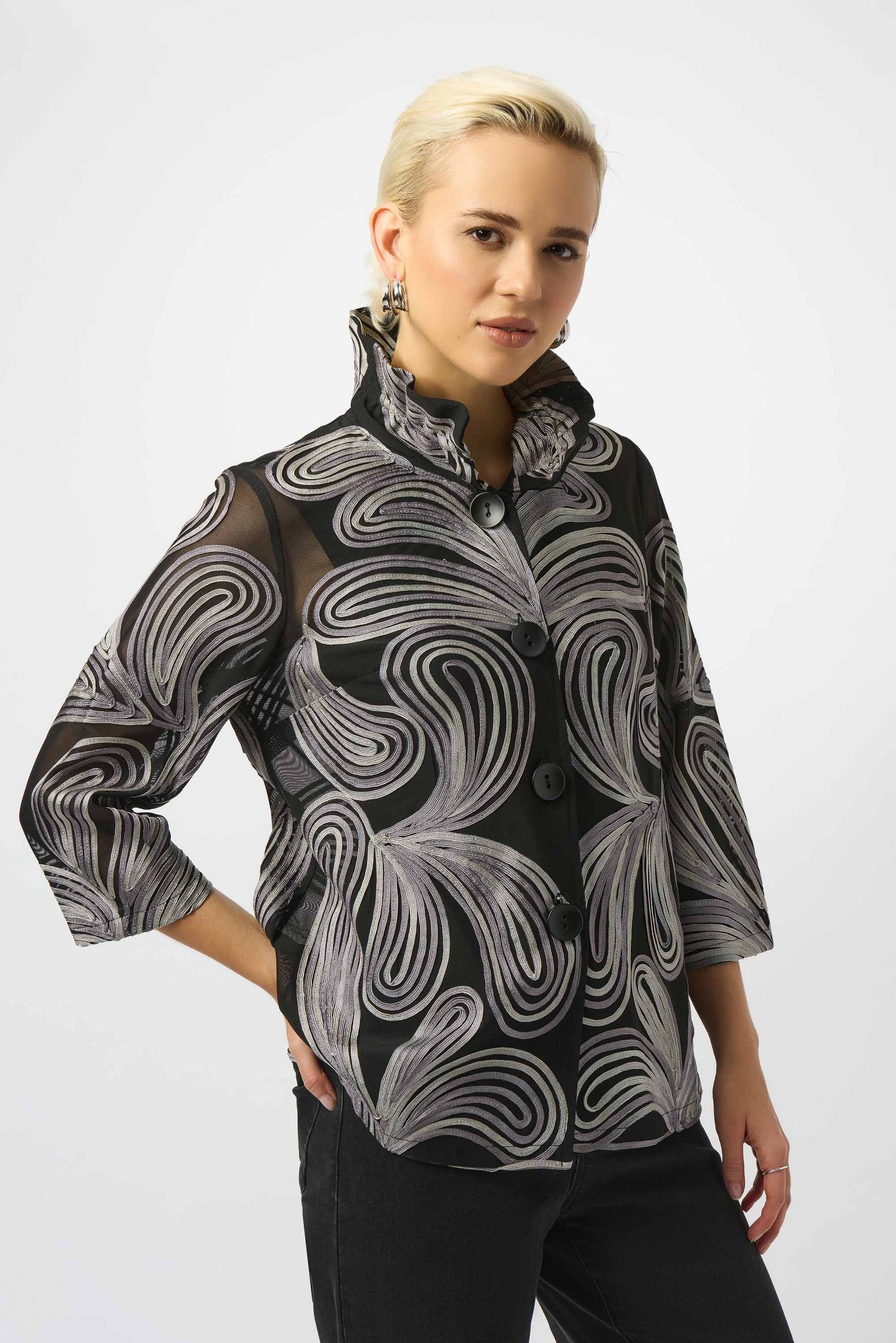 Embroidered Mesh Straight Jacket 253949