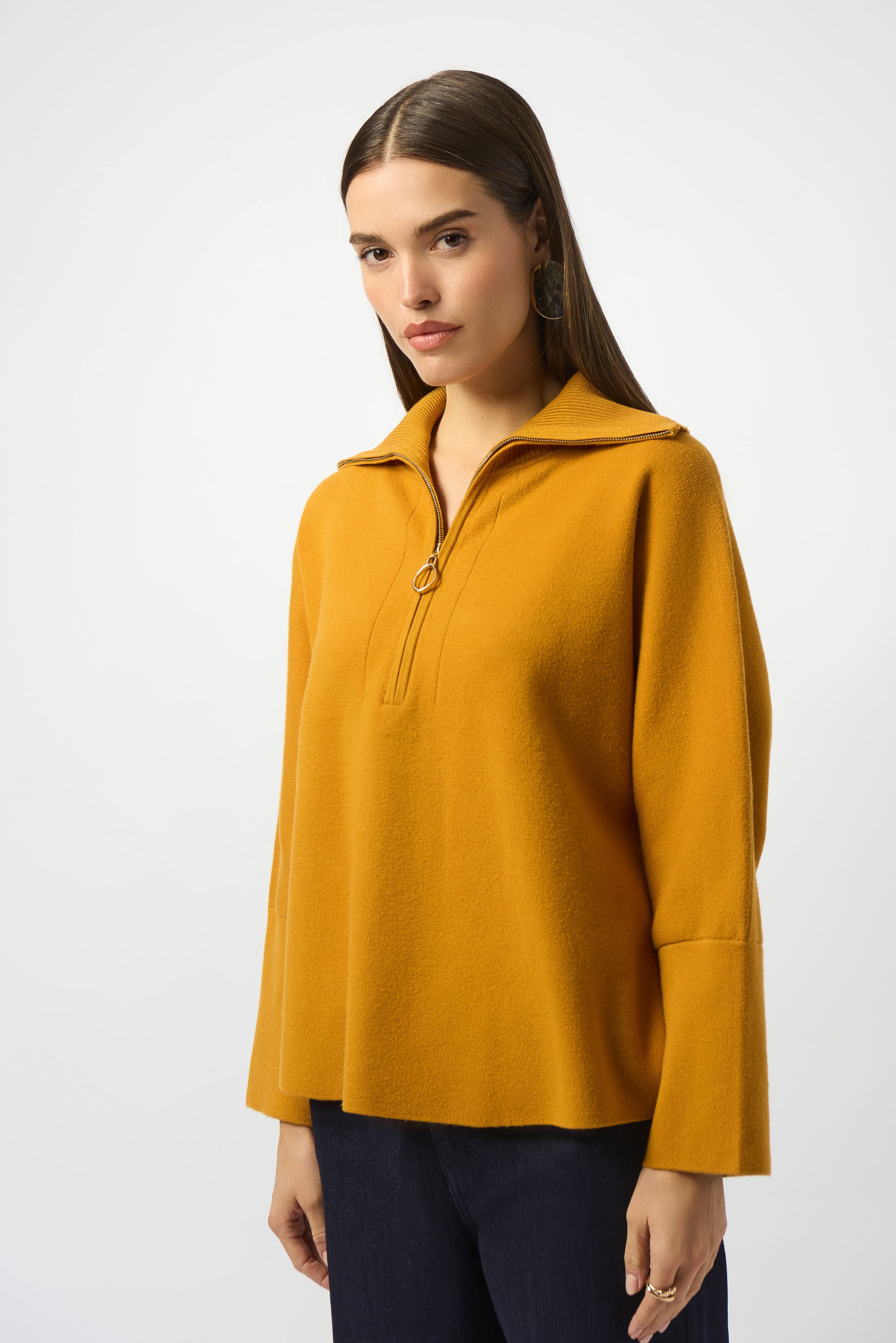 Sweater Knit Boxy Pullover With Zipped Collar 253963