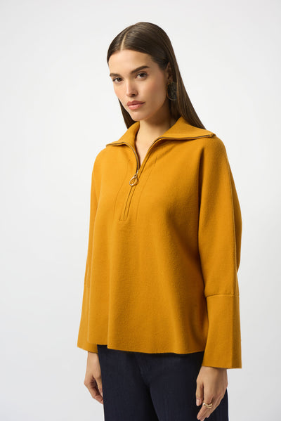 Sweater Knit Boxy Pullover With Zipped Collar 253963
