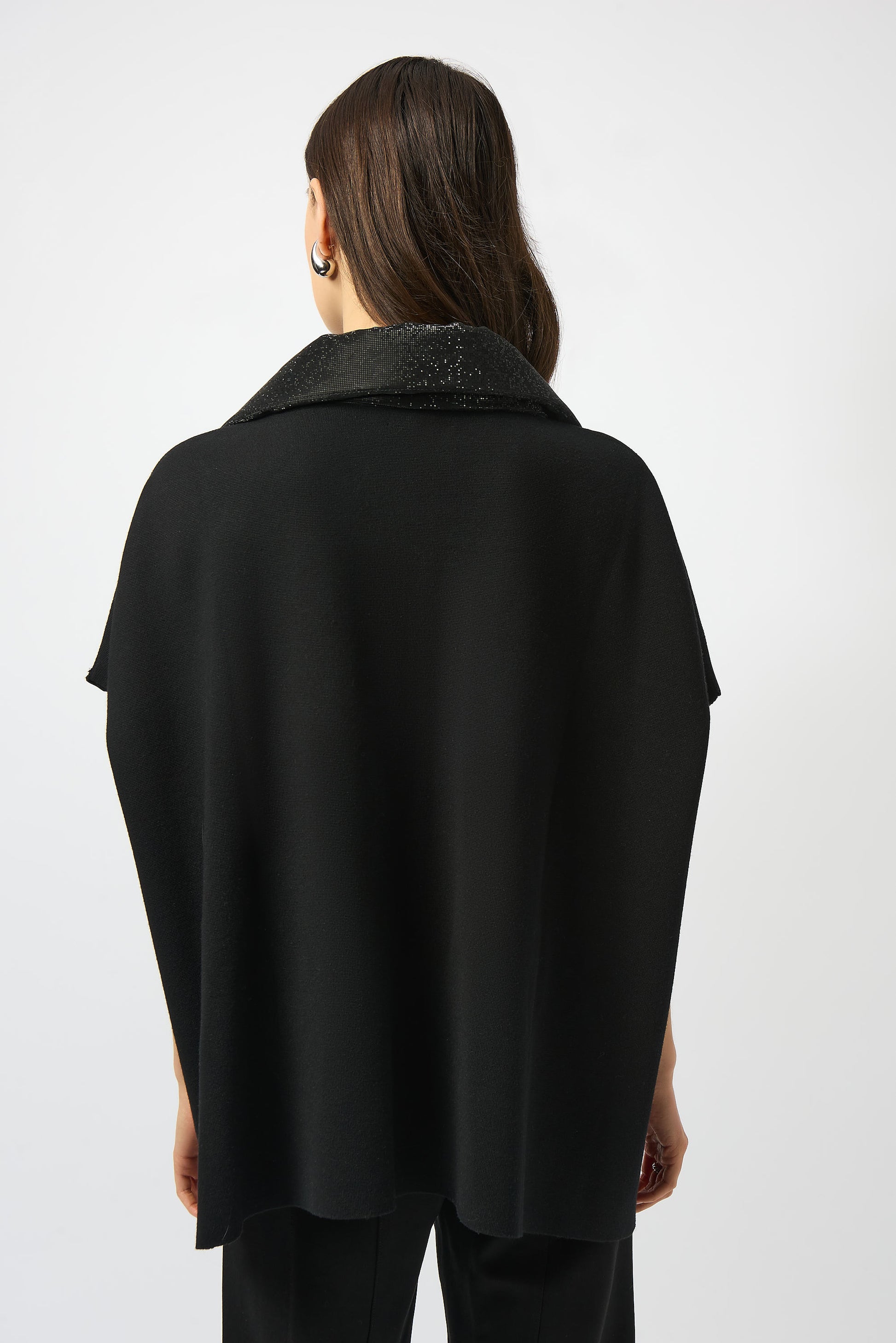Faux Leather Free Size Trimmed Poncho Sleeve Jacket #253998