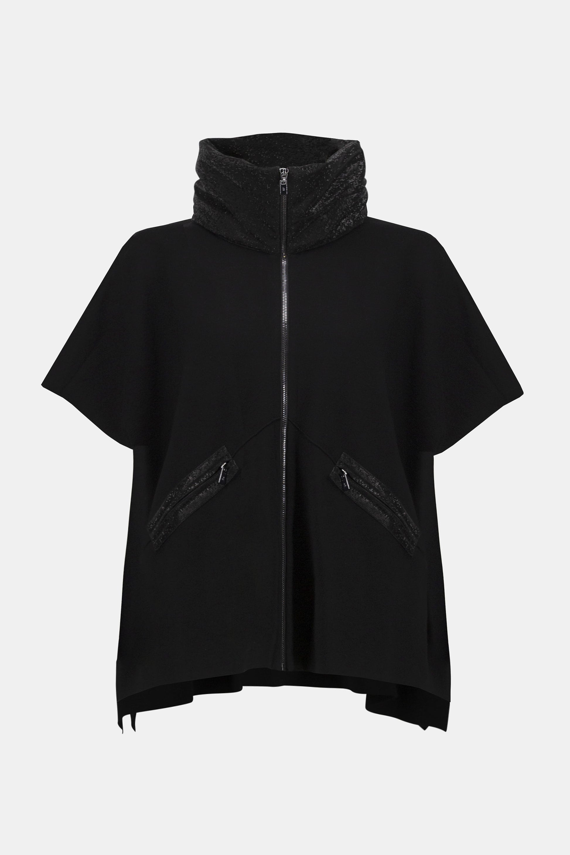 Faux Leather Free Size Trimmed Poncho Sleeve Jacket #253998