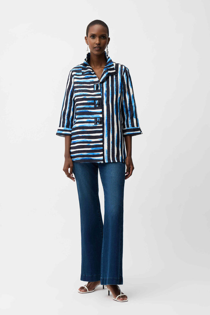 Joseph Ribkoff Jacquard Stripe Print Trapeze Jacket With Shirred