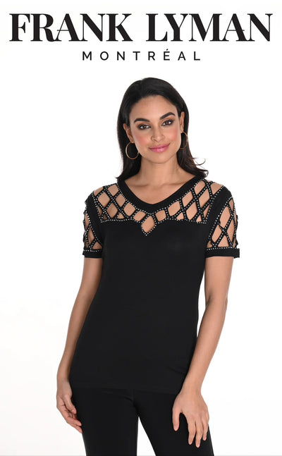 FRANK LYMAN V NECK JEWELLED TOP STYLE 243465U COLOUR BLACK