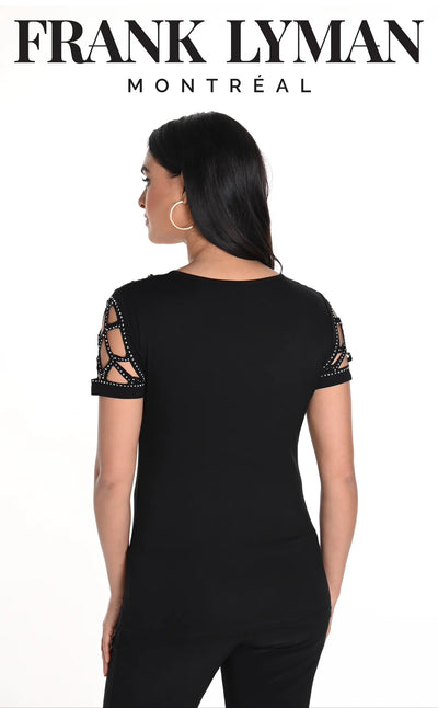 FRANK LYMAN V NECK JEWELLED TOP STYLE 243465U COLOUR BLACK