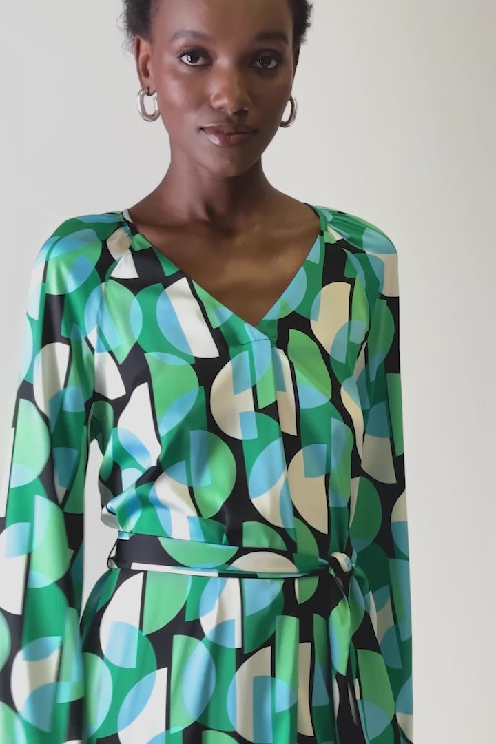 Joseph Ribkoff Geometric Print Satin Belted Dress #241162