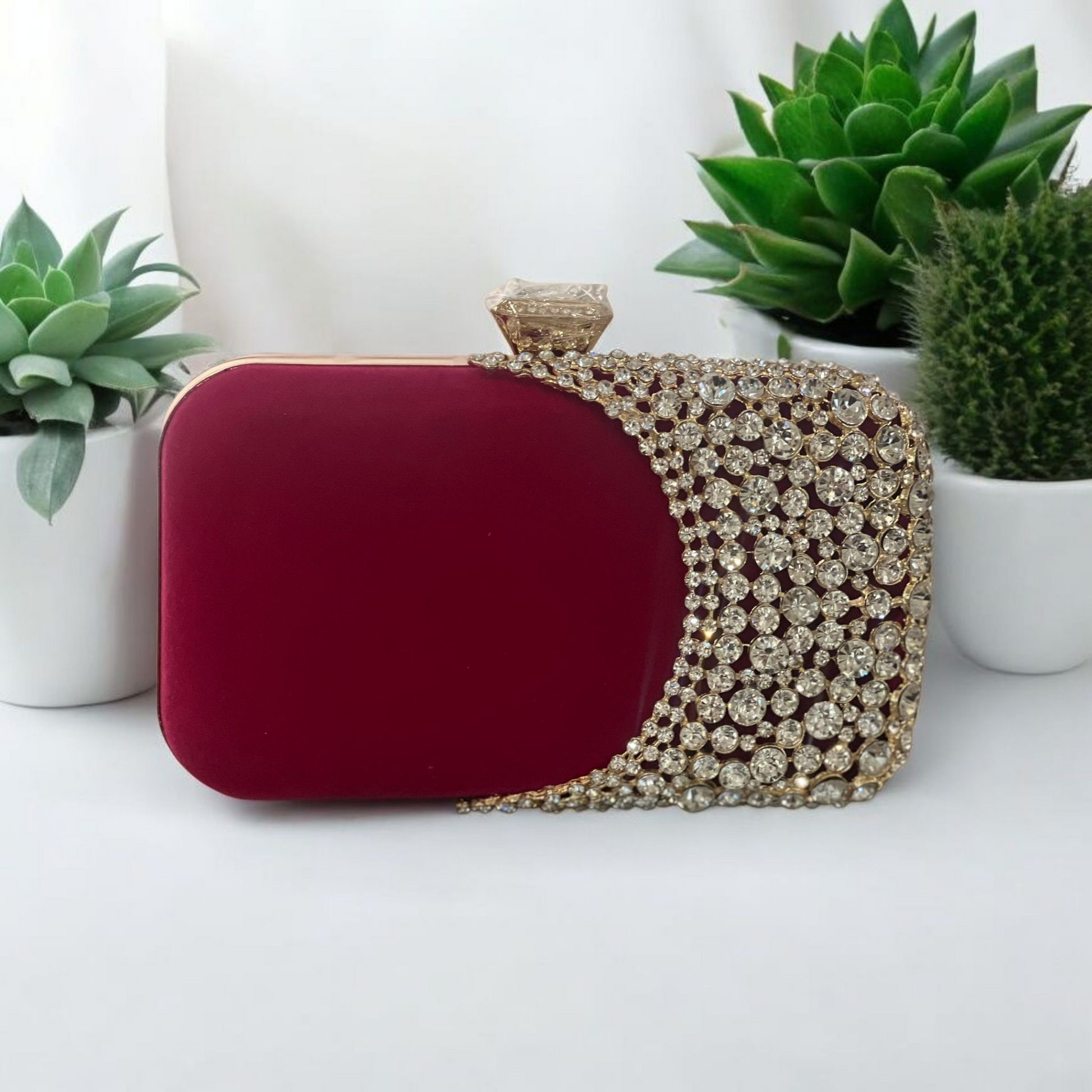Wine Red Fancy Clutch For Women