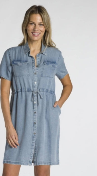 #3CH-TWD -  Button front dress w/waist drawstring