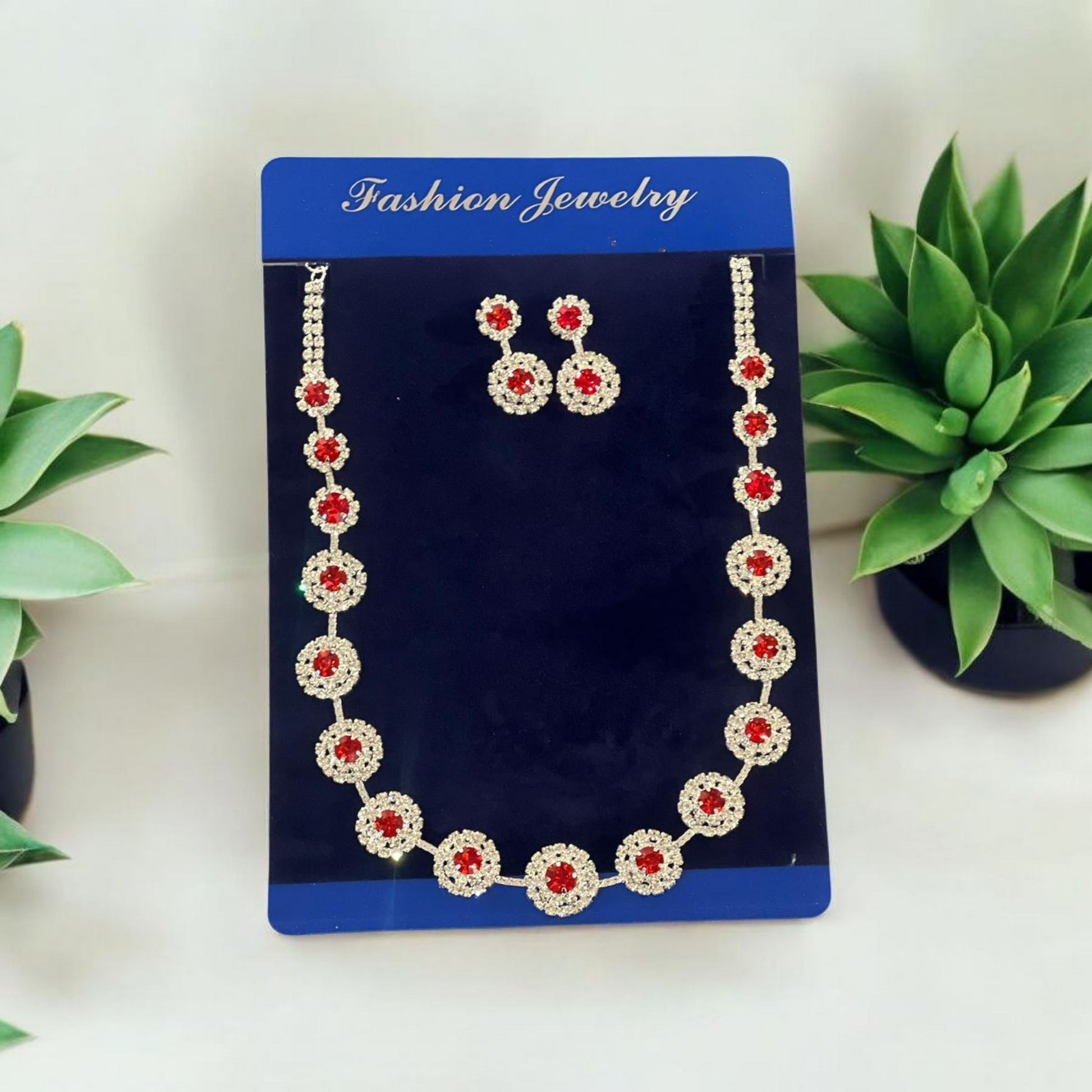 Red Silver Necklace Set - Fashion Jewelry