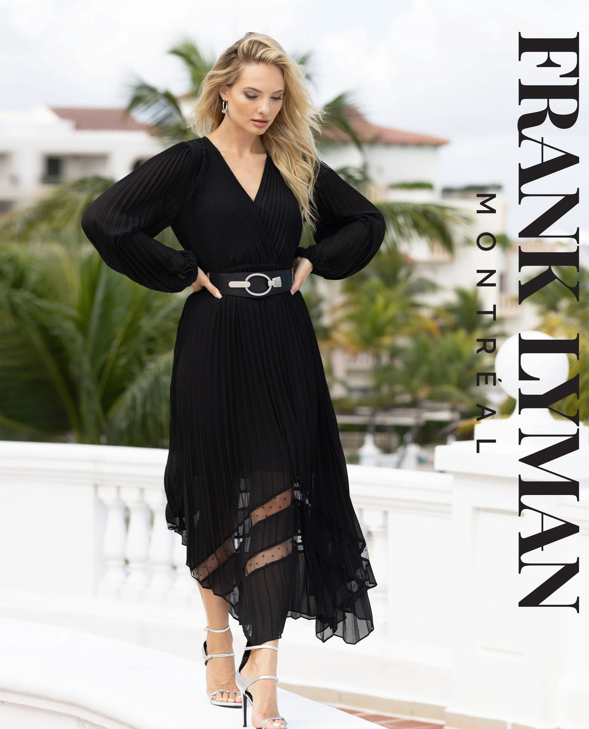 Frank Lyman Pleated Asymmetrical Belted Dress #231721U